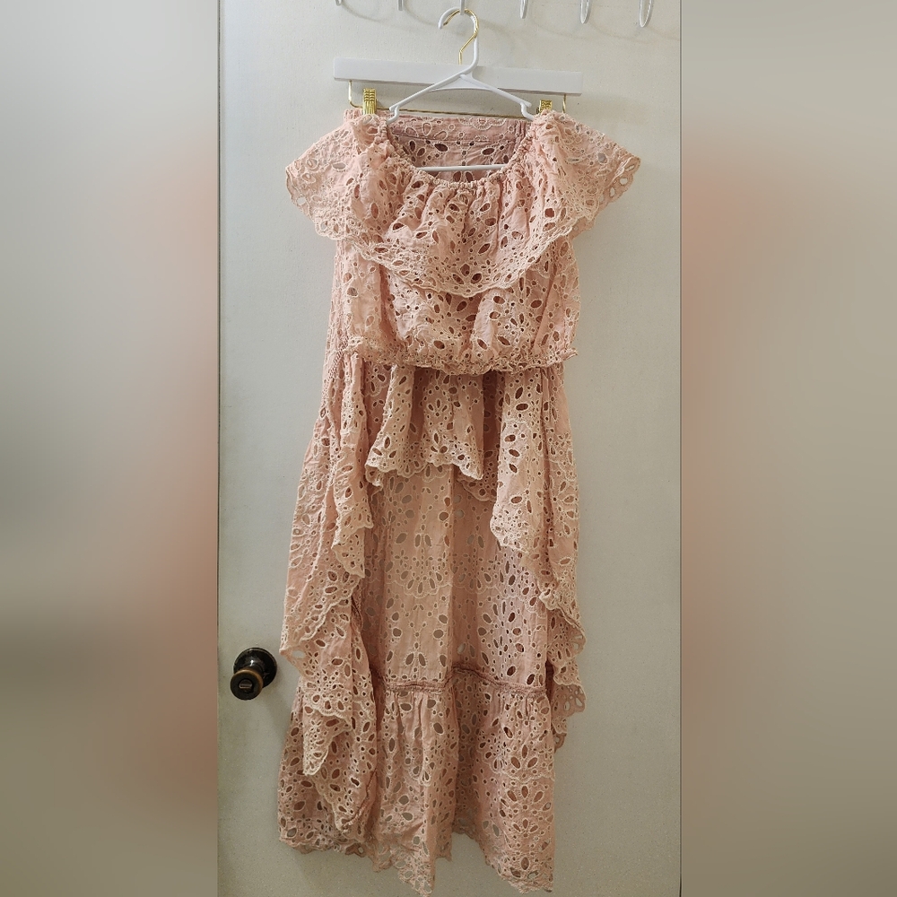 Miss June Elegant Lace Ruffle Skirt Set in Pink ‎ Size 8.